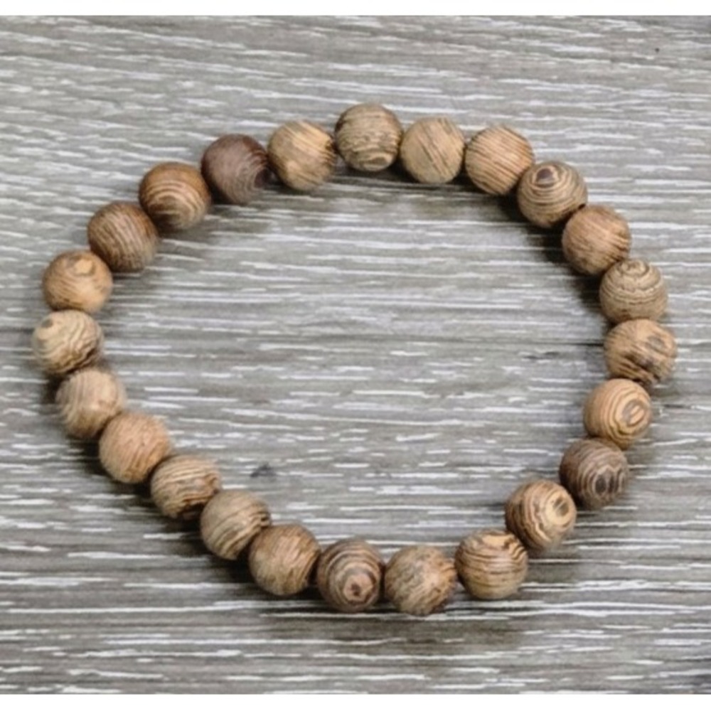 Natural Wood Bead Stretch Bracelet Brown Round Beads Minimalist Boho Style
